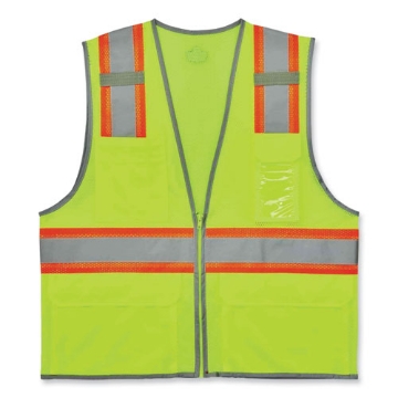 Picture of GloWear 8246Z Class 2 Two-Tone Mesh Reflective Binding Zipper Vest, Polyester, 2X-Large/3XL, Lime, Ships in 1-3 Business Days