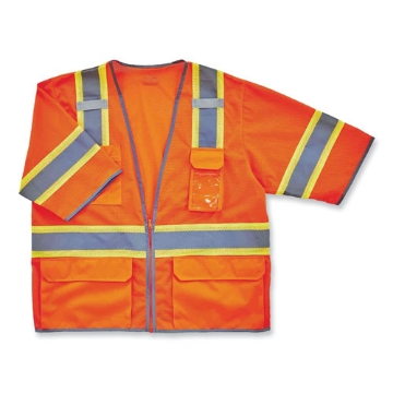 Picture of GloWear 8346Z Class 3 Two-Tone Hi-Vis Surveyor Zipper Vest, 2X-Large/3X-Large, Orange, Ships in 1-3 Business Days