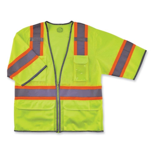 Picture of GloWear 8346Z Class 3 Two-Tone Hi-Vis Surveyor Zipper Vest, Small/Medium, Lime, Ships in 1-3 Business Days