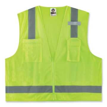 Picture of GloWear 8249Z-S Single Size Class 2 Economy Surveyors Zipper Vest, Polyester, Small, Lime, Ships in 1-3 Business Days