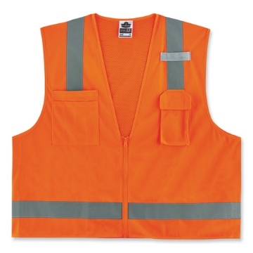 Picture of GloWear 8249Z-S Single Size Class 2 Economy Surveyors Zipper Vest, Polyester, Large, Orange, Ships in 1-3 Business Days