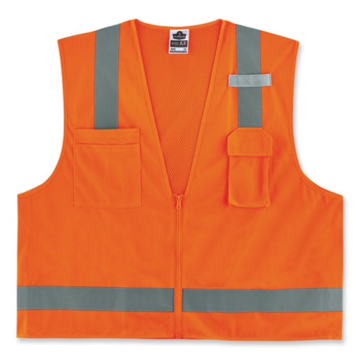 Picture of GloWear 8249Z-S Single Size Class 2 Economy Surveyors Zipper Vest, Polyester, 2X-Large, Orange, Ships in 1-3 Business Days