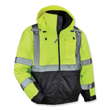 Picture of GloWear 8377 Class 3 Hi-Vis Quilted Bomber Jacket, Lime, Medium, Ships in 1-3 Business Days
