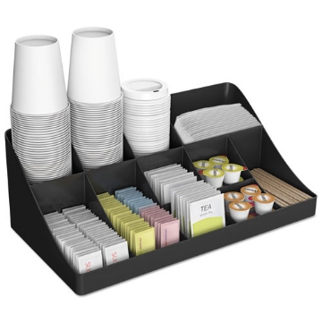 Picture of 11-Compartment Coffee Condiment Organizer, 18.25 x 6.63 x 9.78, Black