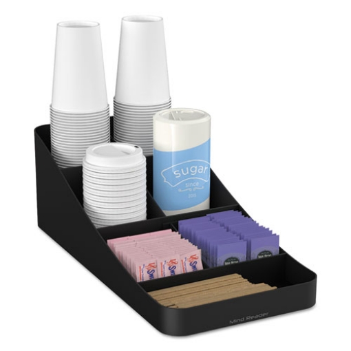 Picture of Trove Seven-Compartment Coffee Condiment Organizer, 7.75 x 16 x 5.25, Black