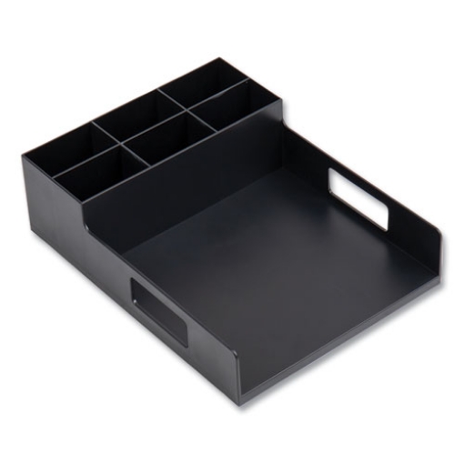 Picture of Network Collection Utensil, Napkin and Plate Countertop Organizer, 15.2 x 11.5 x 4.45, Plastic, Black