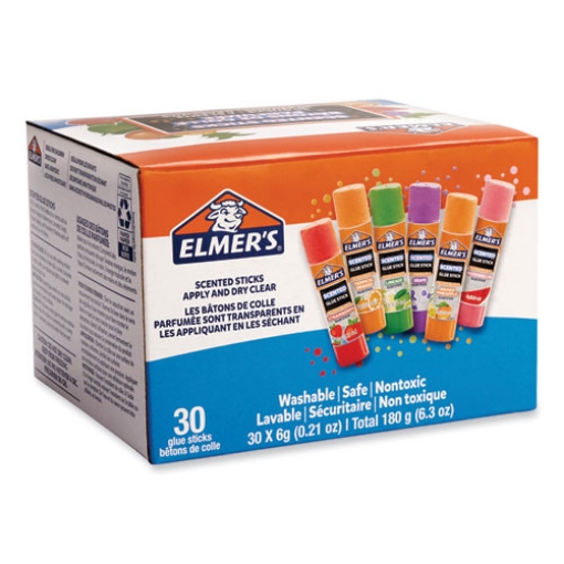 Picture of clear school glue stick, scented, assorted, 0.21 oz, dries clear, 30/pack