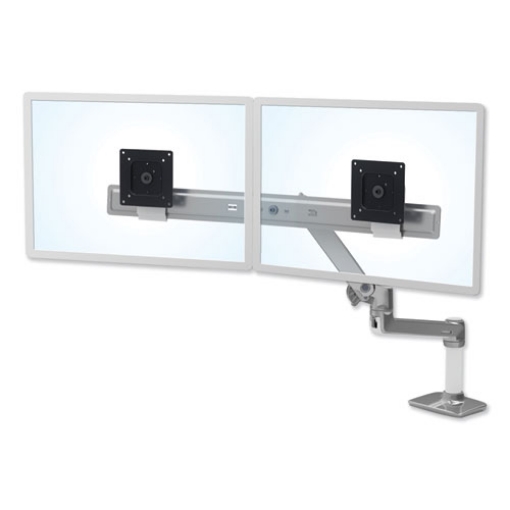 Picture of Lx Dual Direct Monitor Arm, For 25" Monitors, 360 Deg Rotation, 30 Deg Tilt, 360 Deg Pan, Polished Aluminum, Supports 11 Lb