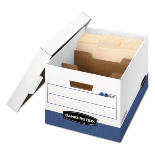 Picture of R-Kive Heavy-Duty Storage Boxes With Dividers, Letter/legal Files, 12.75" X 16.5" X 10.38", White/blue, 12/carton