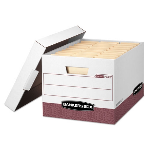 Picture of R-Kive Heavy-Duty Storage Boxes, Letter/legal Files, 12.75" X 16.5" X 10.38", White/red, 12/carton