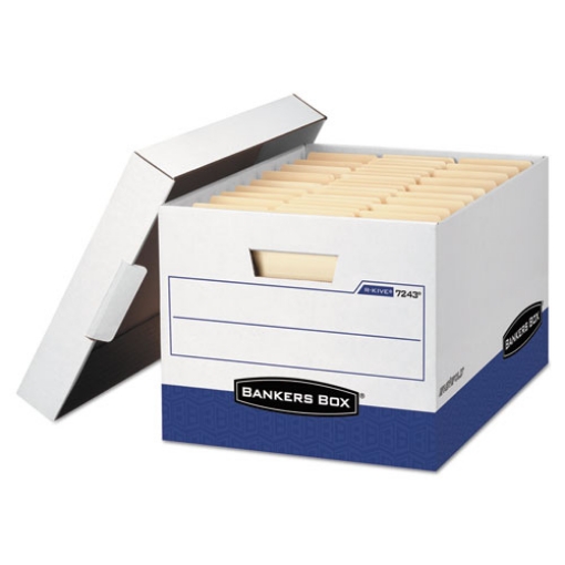 Picture of R-Kive Heavy-Duty Storage Boxes, Letter/legal Files, 12.75" X 16.5" X 10.38", White/blue, 4/carton