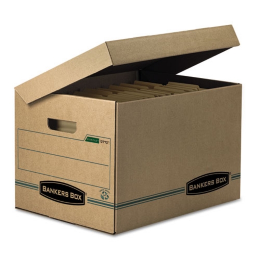 Picture of Systematic Basic-Duty Attached Lid Storage Boxes, Letter/legal Files, Kraft/green, 12/carton