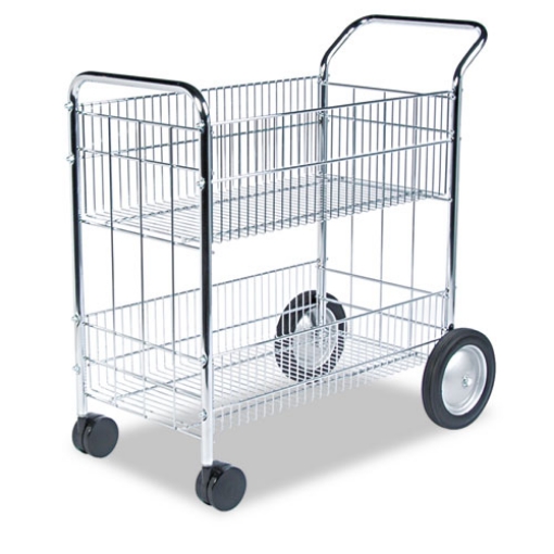 Picture of Wire Mail Cart, Metal, 2 Bins, 21.5" x 37.5" x 39.5", Chrome