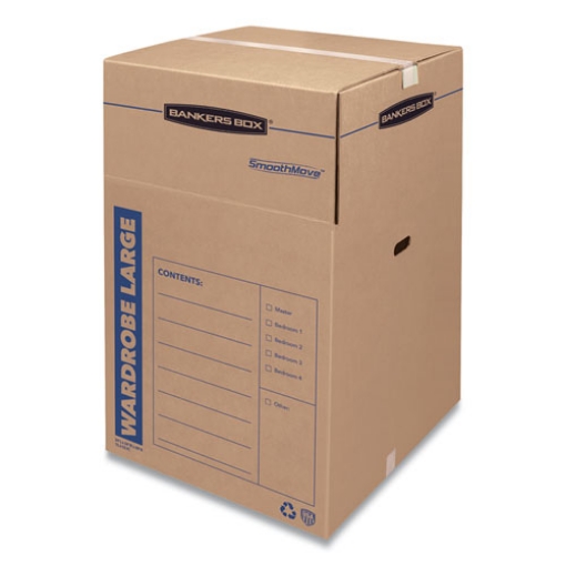 Picture of SmoothMove Wardrobe Box, Regular Slotted Container (RSC), 24" x 24" x 40", Brown/Blue, 3/Carton