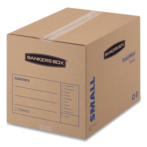 Picture of SmoothMove Basic Moving Boxes, Regular Slotted Container (RSC), Small, 12" x 16" x 12", Brown/Blue, 25/Bundle