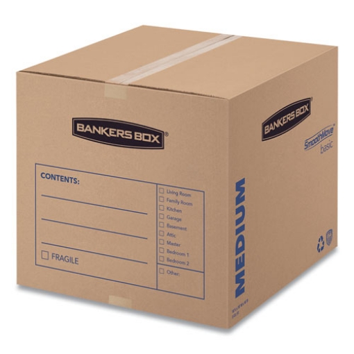 Picture of SmoothMove Basic Moving Boxes, Regular Slotted Container (RSC), Medium, 18" x 18" x 16", Brown/Blue, 20/Bundle