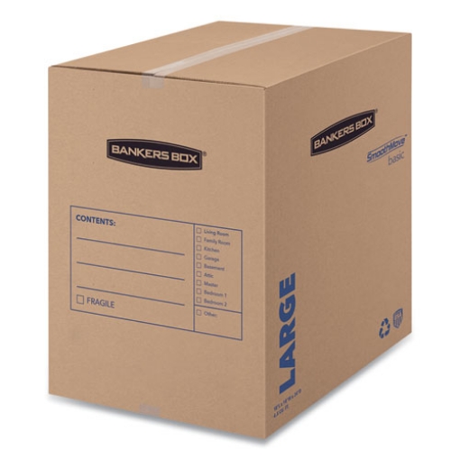 Picture of SmoothMove Basic Moving Boxes, Regular Slotted Container (RSC), Large, 18" x 18" x 24", Brown/Blue, 15/Carton