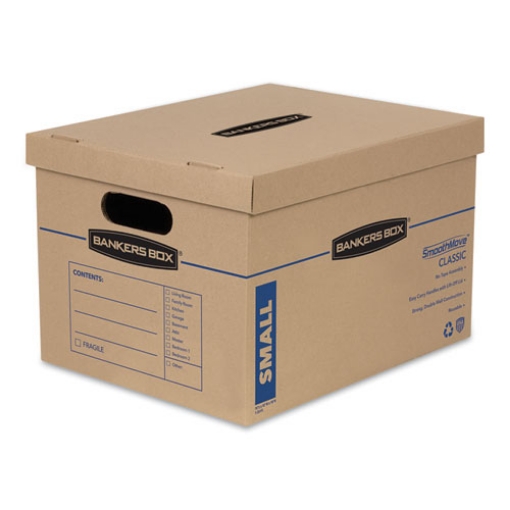 Picture of SmoothMove Classic Moving/Storage Boxes, Half Slotted Container (HSC), Small, 12" x 15" x 10", Brown/Blue, 15/Carton