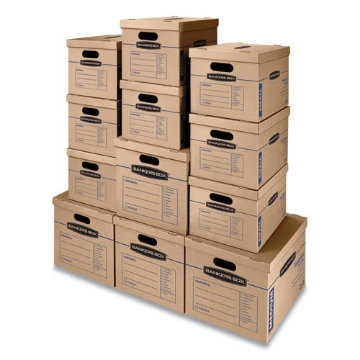 Picture of SmoothMove Classic Moving/Storage Box Kit, Half Slotted Container (HSC), Assorted Sizes: (8) Small, (4) Med, Brown/Blue,12/CT