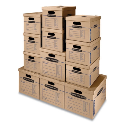 Picture of SmoothMove Classic Moving/Storage Box Kit, Half Slotted Container (HSC), Assorted Sizes: (8) Small, (4) Med, Brown/Blue,12/CT