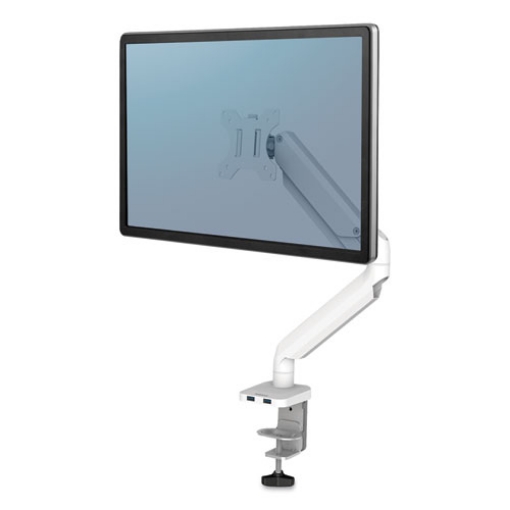 Picture of Platinum Series Single Monitor Arm, For 27" Monitors, 360 Deg Rotation, 45 Deg Tilt, 180 Deg Pan, White, Supports 20 Lb