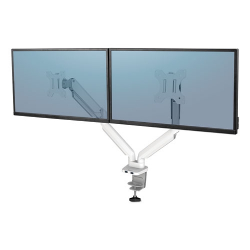 Picture of Platinum Series Dual Monitor Arm, For 27" Monitors, 360 Deg Rotation, 45 Deg Tilt, 180 Deg Pan, White, Supports 20 Lb