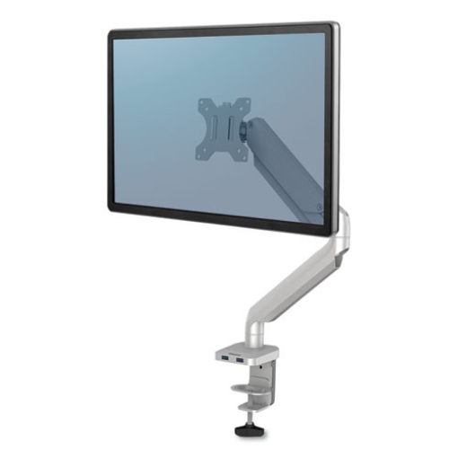 Picture of Platinum Series Single Monitor Arm, For 27" Monitors, 360 Deg Rotation, 45 Deg Tilt, 180 Deg Pan, Silver, Supports 20 Lb