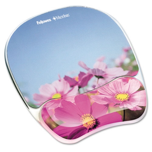 Picture of Photo Gel Mouse Pad with Wrist Rest with Microban Protection, 9.25 x 7.87, Pink Flowers Design