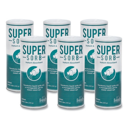 Picture of Super-Sorb Liquid Spill Absorbent, Lemon Scent, 720 oz Absorbing Volume, 12 oz Shaker Can, 6/Box