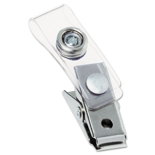 Picture of Badge Clips With Plastic Straps, 0.5" X 1.5", Clear/silver, 100/box