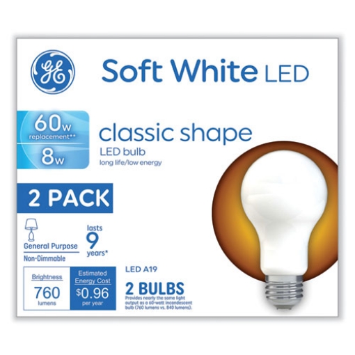 Picture of Classic Led Non-Dim A19 Light Bulb, 8 W, Soft White, 2/pack