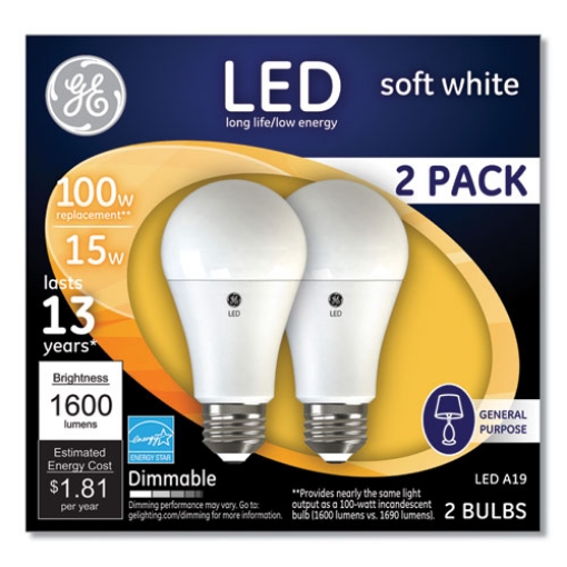 Picture of 100W LED Bulbs, A19, 15 W, Soft White, 2/Pack