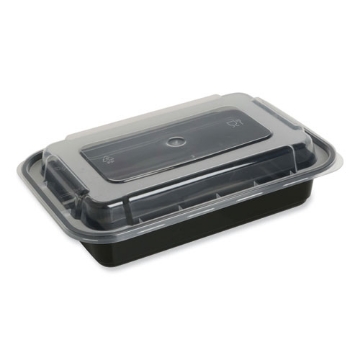 Picture of Microwavable Food Container with Lid, Rectangular, 24 oz, 7.48 x 5.03 x 2.48, Black/Clear, Plastic, 150/Carton