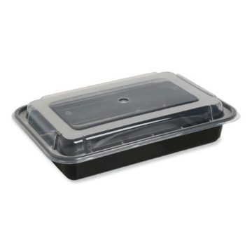 Picture of Microwavable Food Container with Lid, Rectangular, 28 oz, 8.81 x 6.02 x 2.04, Black/Clear, Plastic, 150/Carton