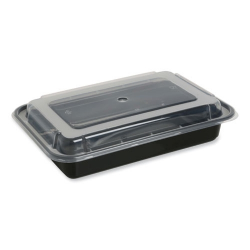 Picture of Microwavable Food Container with Lid, Rectangular, 28 oz, 8.81 x 6.02 x 2.04, Black/Clear, Plastic, 150/Carton