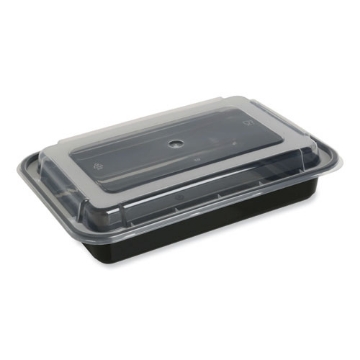 Picture of Microwavable Food Container with Lid, Rectangular, 32 oz, 8.81 x 6.02 x 2.24, Black/Clear, Plastic, 150/Carton