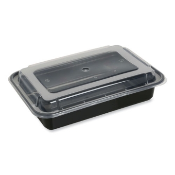 Picture of Microwavable Food Container with Lid, Rectangular, 38 oz, 8.81 x 6.02 x 2.48, Black/Clear, Plastic, 150/Carton