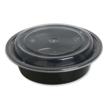 Picture of Microwavable Food Container with Lid, Round, 16 oz, 6.29 x 6.29 x 1.96, Black/Clear, Plastic, 150/Carton