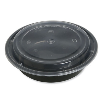 Picture of Microwavable Food Container with Lid, Round, 24 oz, 7.28 x 7.28 x 1.96, Black/Clear, Plastic, 150/Carton