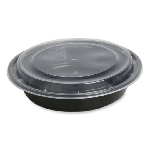 Picture of Microwavable Food Container with Lid, Round, 48 oz, 8.85 x 8.85 x 2.24, Black/Clear, Plastic, 150/Carton