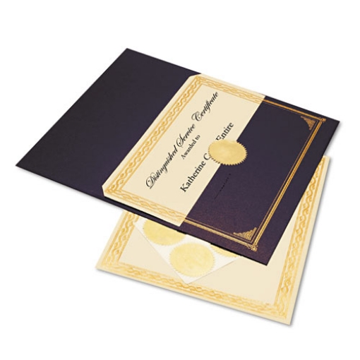 Picture of Ivory/gold Foil Embossed Award Certificate Kit, 8.5 X 11, Blue Metallic Cover, Gold Border, 6/kit