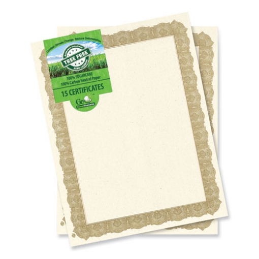 Picture of Tree Free Award Certificates, 8.5 x 11, Natural with Gold Braided Border, 15/Pack