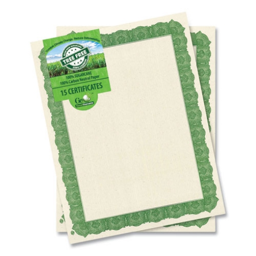 Picture of Award Certificates, 8.5 x 11, Natural with Green Braided Border, 15/Pack