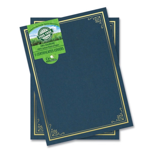 Picture of Certificate/Document Cover, 9.75' x 12.5", Navy With Gold Foil, 5/Pack