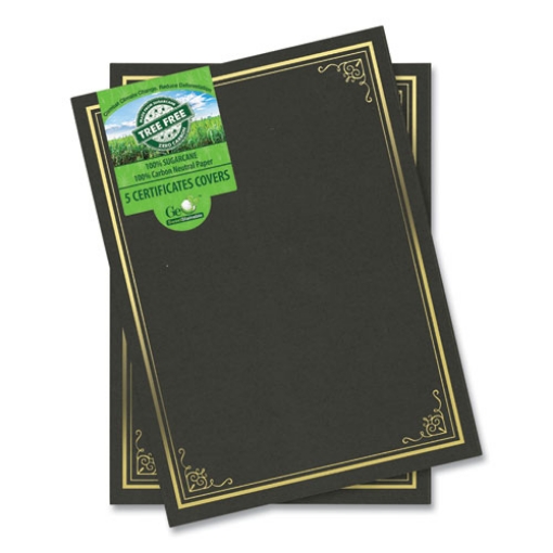 Picture of Certificate/Document Cover, 9.75" x 12.5", Black With Gold Foil, 5/Pack