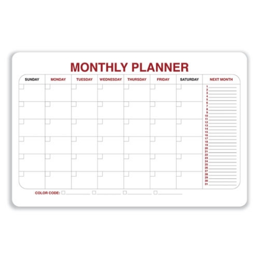 Picture of Monthly Planner Whiteboard with Radius Corners, 36 x 24, White/Red/Black Surface, Ships in 7-10 Business Days