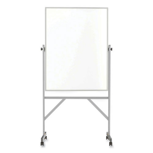 Picture of Reversible Magnetic Porcelain Whiteboard with Satin Aluminum Frame and Stand, 36 x 48, White Surface, Ships in 7-10 Bus Days