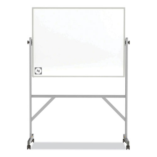 Picture of Reversible Magnetic Hygienic Porcelain Whiteboard, Satin Aluminum Frame/Stand, 48 x 36, White Surface, Ships in 7-10 Bus Days