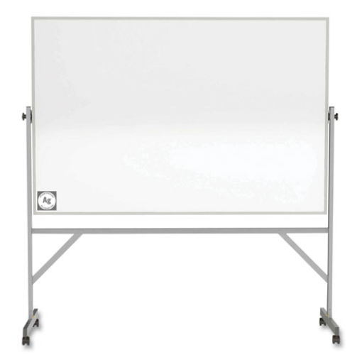 Picture of Reversible Magnetic Hygienic Porcelain Whiteboard, Satin Aluminum Frame/Stand, 72 x 48, White Surface, Ships in 7-10 Bus Days