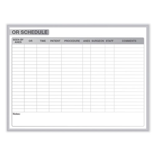Picture of OR Schedule Magnetic Whiteboard, 48.5 x 36.5, White/Gray Surface, Satin Aluminum Frame, Ships in 7-10 Business Days